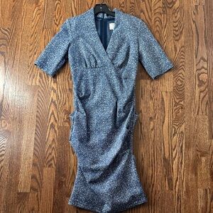 Nicole Miller Blue Tweed Wrap-Front Dress